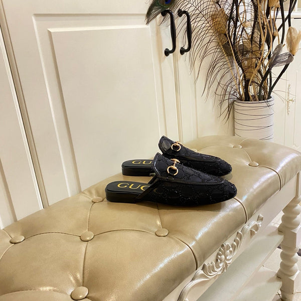 GG PrinceTown Mule Black Mesh With Crystal