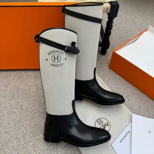 HM Jumping Boot In White Mix Black Calfskin And Mesh Fabric 973841