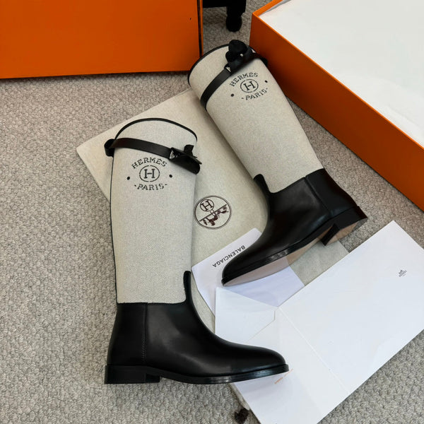 HM Jumping Boot In White Mix Black Calfskin And Mesh Fabric  973841