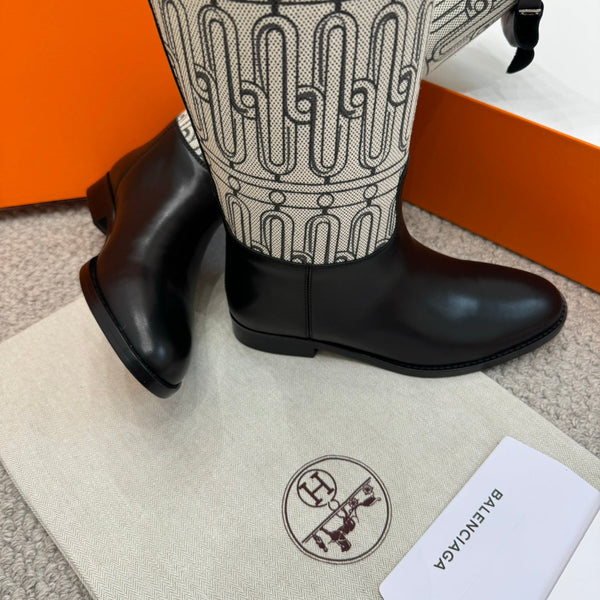 HM Jumping Boot In Black Mix White Calfskin And Mesh Fabric 973843