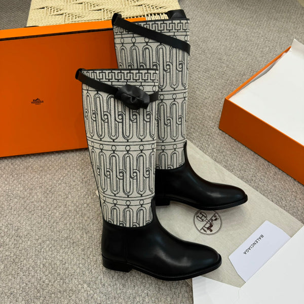 HM Jumping Boot In Black Mix White Calfskin And Mesh Fabric 973843