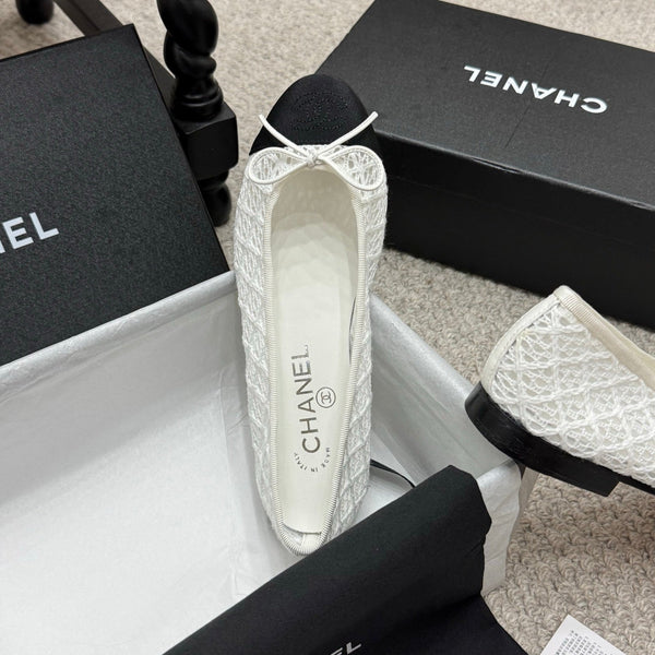 CC 25p Ballerina in tessuto di cotone a rete bianco grosgrain