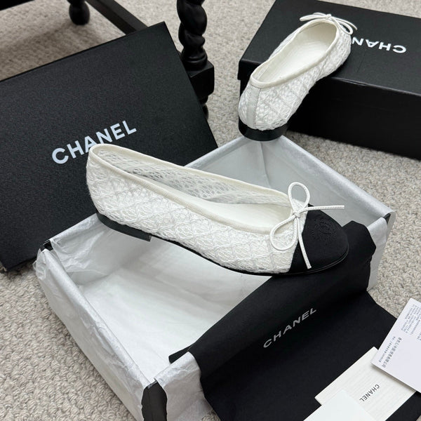 CC 25p Ballerina in tessuto di cotone a rete bianco grosgrain