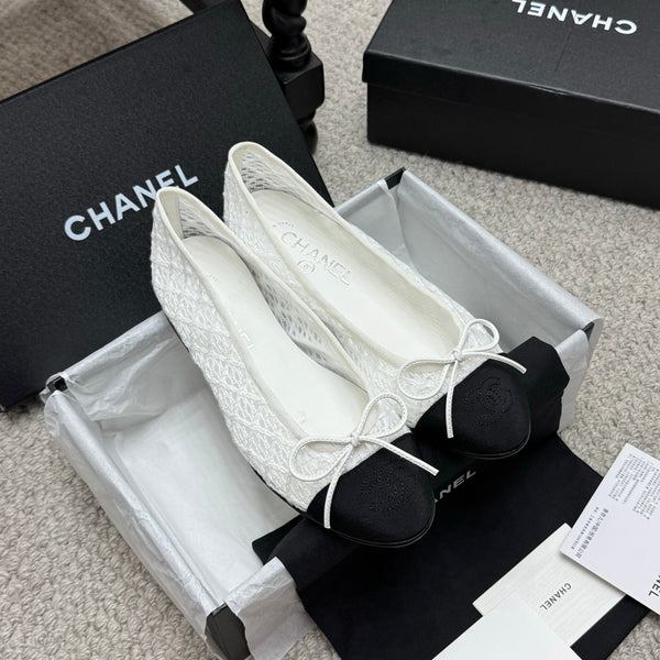 CC 25p Ballerina in tessuto di cotone a rete bianco grosgrain