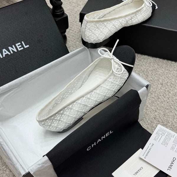 CC 25p Ballerina in tessuto di cotone a rete bianco grosgrain