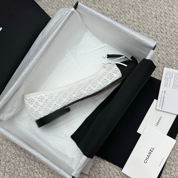 CC 25p Ballerina in tessuto di cotone a rete bianco grosgrain