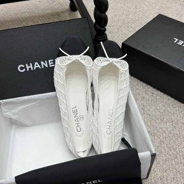 CC 25p Ballerina in tessuto di cotone a rete bianco grosgrain