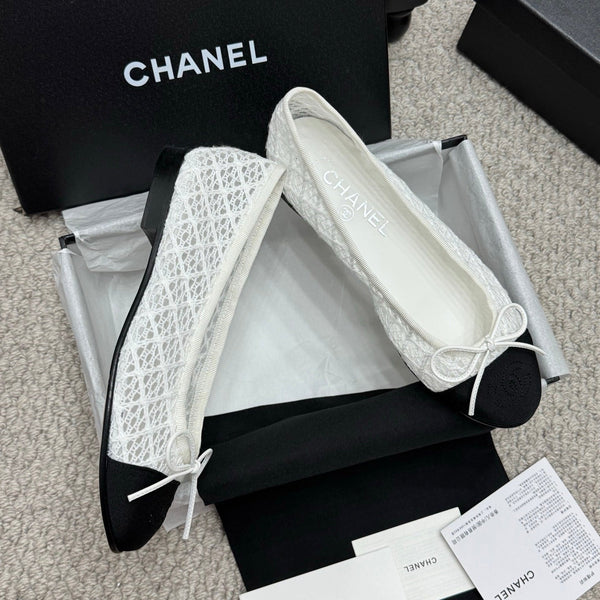 CC 25p Ballerina in tessuto di cotone a rete bianco grosgrain