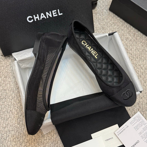 CC 25p Ballerina in tessuto a rete nero grosgrain