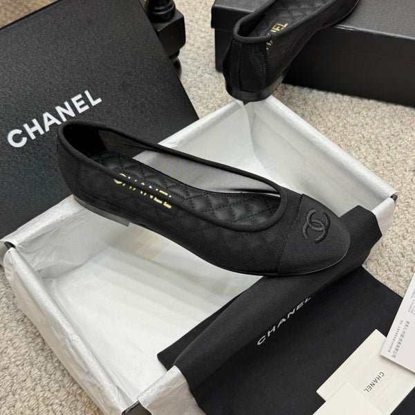 CC 25p Ballerina in tessuto a rete nero grosgrain