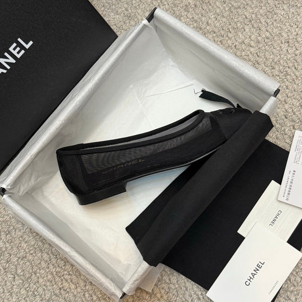 CC 25p Ballerina in tessuto a rete nero grosgrain