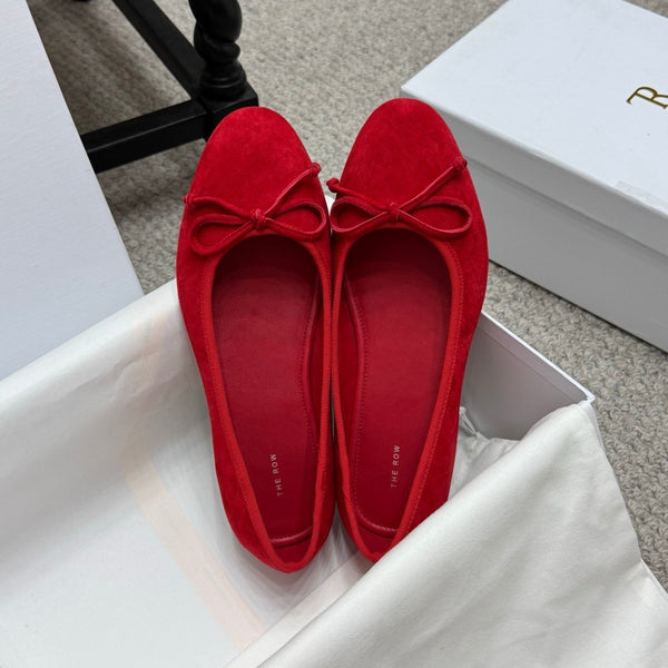 The Row Ballet Flats Bow Red Suede 290737