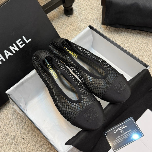 CC 25C Ballerina in tessuto a rete nero grosgrain