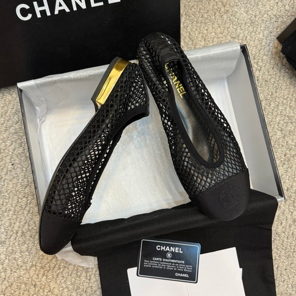 CC 25C Ballerina in tessuto a rete nero grosgrain