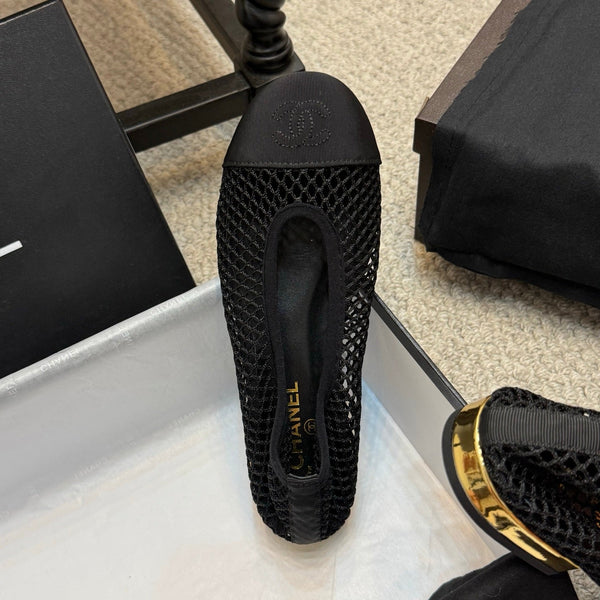 CC 25C Ballerina in tessuto a rete nero grosgrain