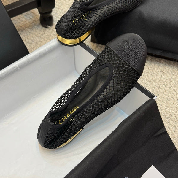 CC 25C Ballerina in tessuto a rete nero grosgrain