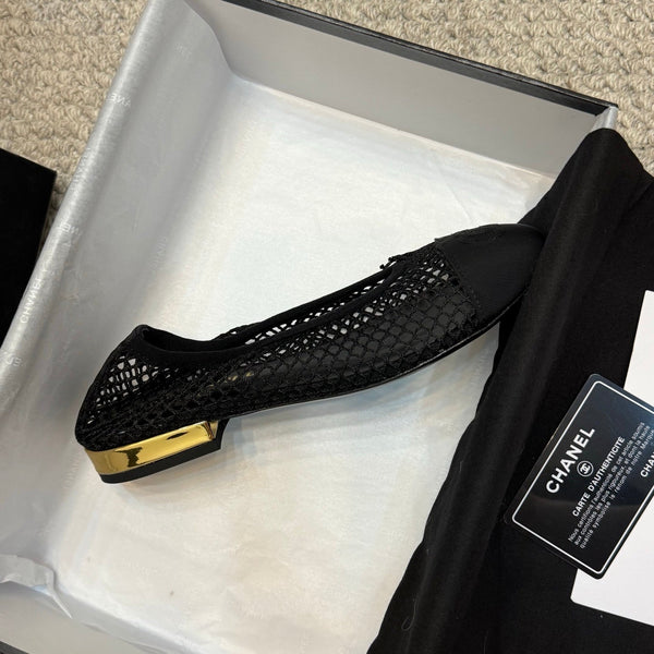 CC 25C Ballerina in tessuto a rete nero grosgrain