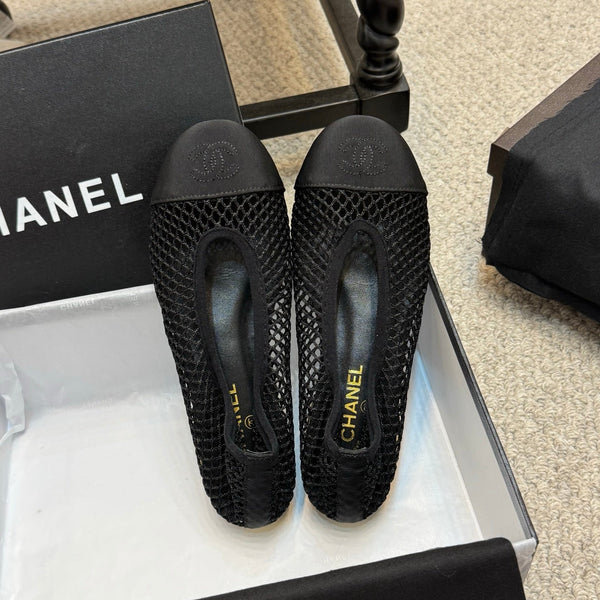 CC 25C Ballerina in tessuto a rete nero grosgrain