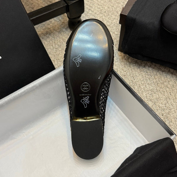 CC 25C Ballerina in tessuto a rete nero grosgrain