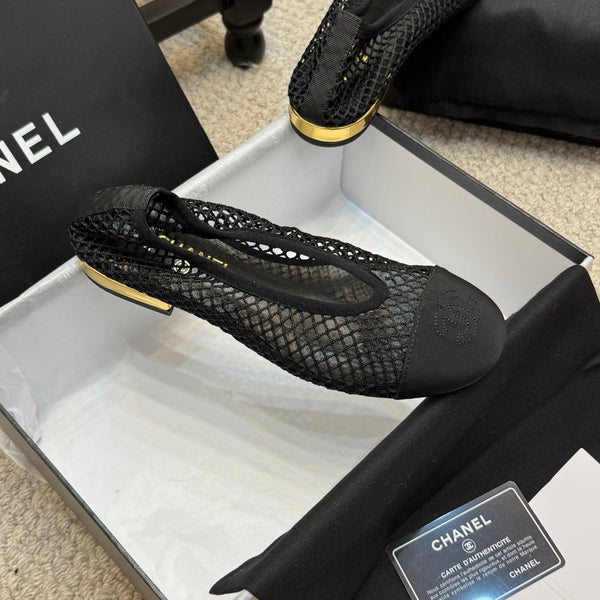 CC 25C Ballerina in tessuto a rete nero grosgrain