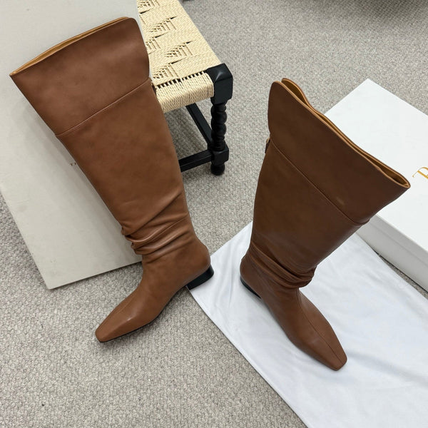 The Row Slouch Over-The-Knee Boots 35mm Brown Calfskin 429129