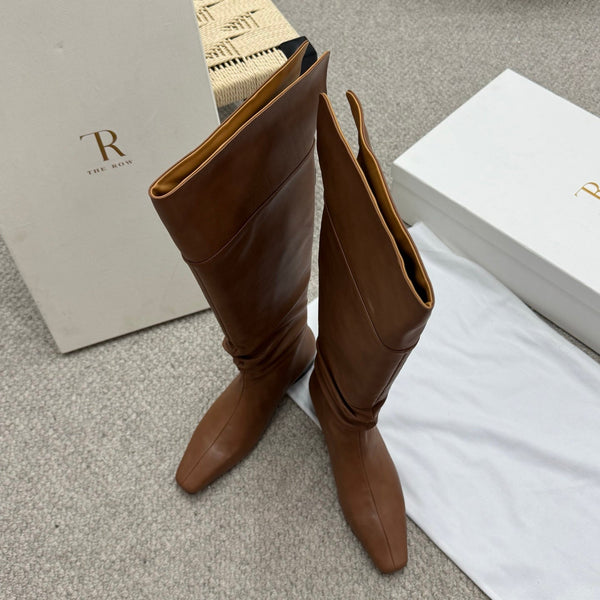 The Row Slouch Over-The-Knee Boots 35mm Brown Calfskin 429129