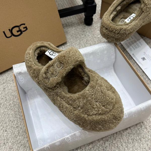 UGG Logo Mary Jane Flat Khaki Brown Wool 523101