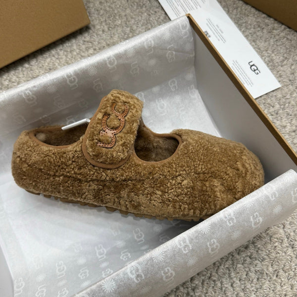 UGG Logo Mary Jane Flat Brown Wool 523103