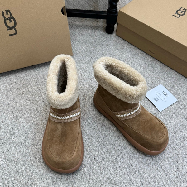 UGG 25ss Ankle Boots Brown Sheep Fur Suede 523106