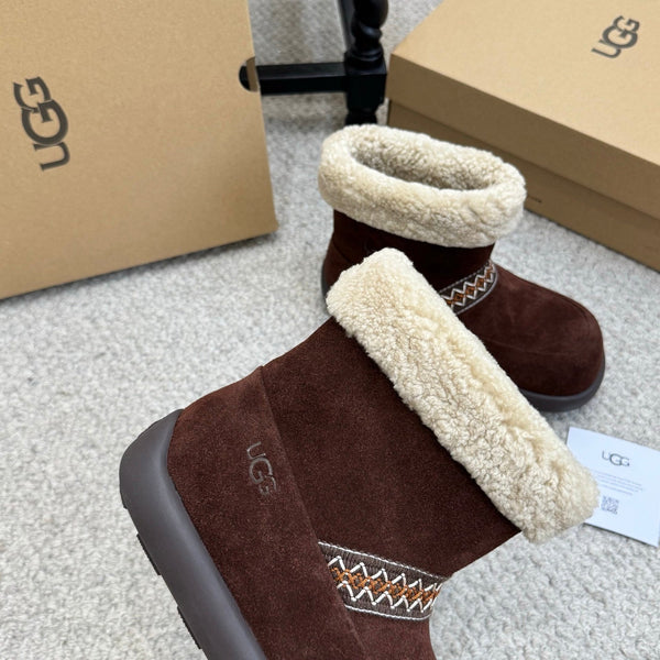UGG 25ss Ankle Boots Dark Brown Sheep Fur Suede 523107