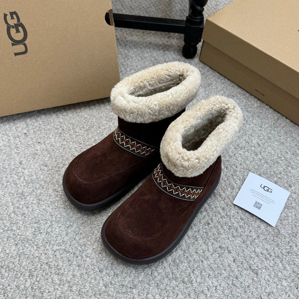 UGG 25ss Ankle Boots Dark Brown Sheep Fur Suede 523107