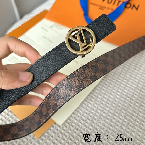 CINTURA REVERSIBILE LV CIRCLE 25MM IN PELLE DI VITELLO DAMIER MARRONE CON FERRAMENTA ORO