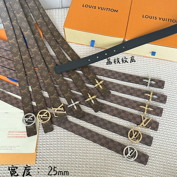 CINTURA REVERSIBILE LV CIRCLE 25MM IN PELLE DI VITELLO DAMIER MARRONE CON FERRAMENTA ORO