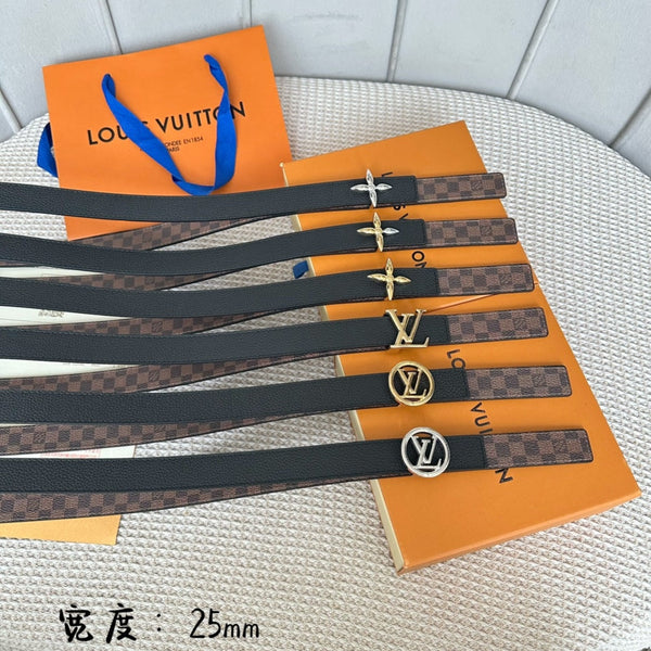 CINTURA REVERSIBILE LV CIRCLE 25MM IN PELLE DI VITELLO DAMIER MARRONE CON FERRAMENTA ORO