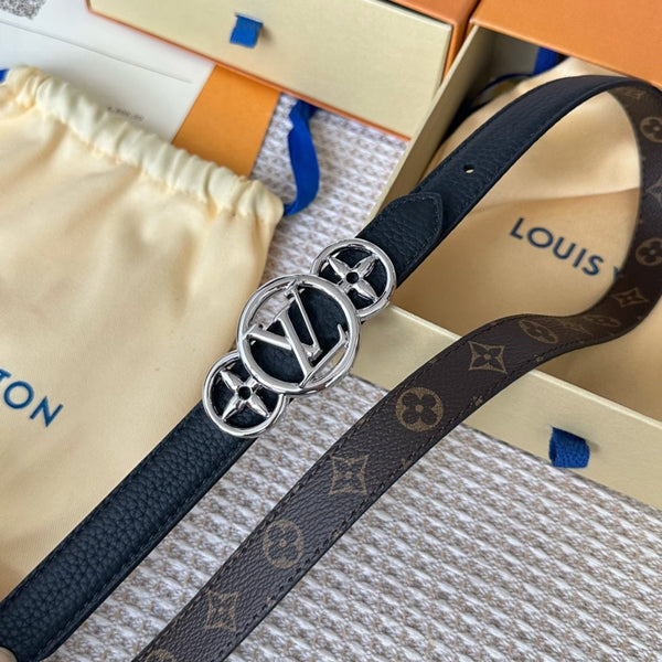 LV S-LOCK BELT 20 MM TAUPE BROWN MONOGRAM AND BLACK CALFSKIN SILVER HARDWARE
