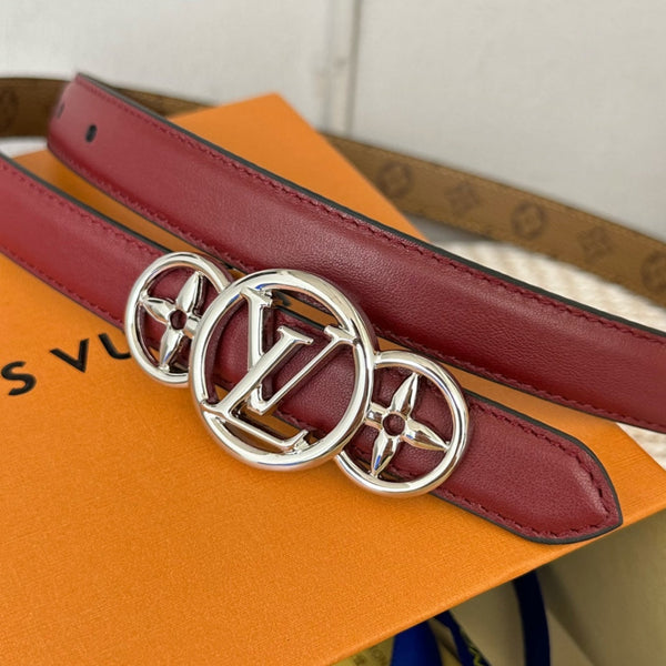 LV S-LOCK BELT 20 MM BROWN MONOGRAM AND AUBURN RED CALFSKIN SILVER HARDWARE