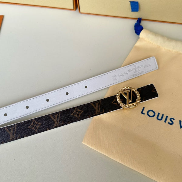 LV Circle Nautical 20mm Reversible Belt Gold Buckle White Brown Lambskin