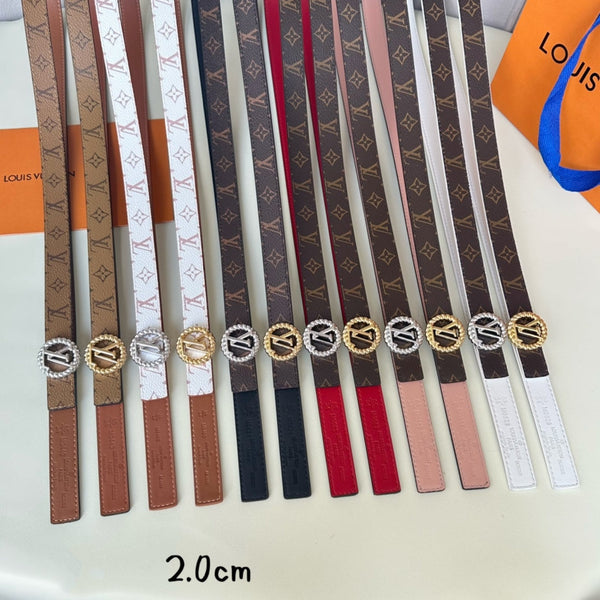 LV Circle Nautical 20mm Reversible Belt Silver Buckle Pink Brown Lambskin