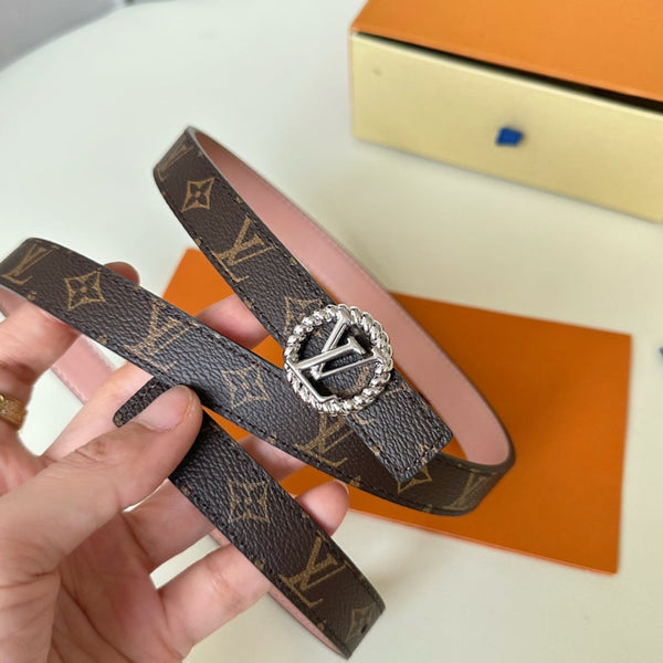 LV Circle Nautical 20mm Reversible Belt Silver Buckle Pink Brown Lambskin