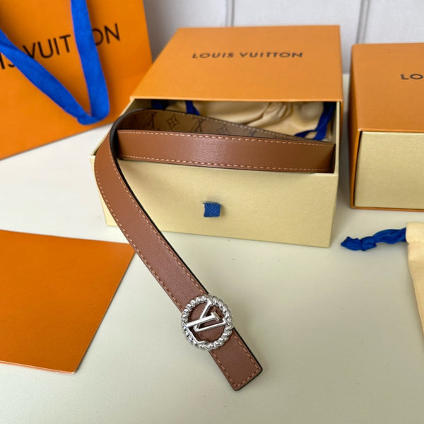 LV Circle Nautical 20mm Reversible Square End Tip Belt Silver Buckle Tan Light Brown lambskin