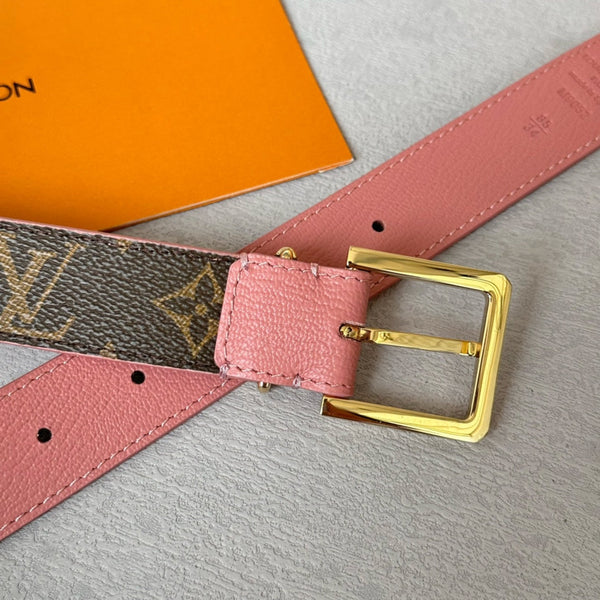 LV Bloom 30mm Belt Gold Buckle Pink Brown Leather