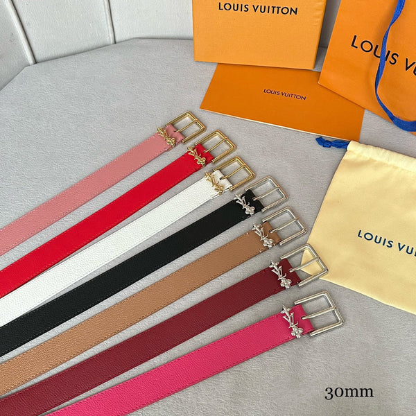 LV Bloom 30mm Belt Silver Buckle Beige Brown Leather