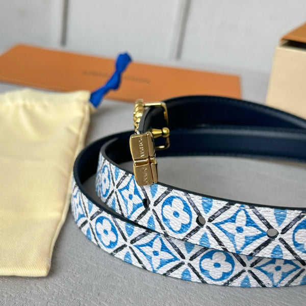 CINTURA REVERSIBILE PRETTY LV 20MM IN PELLE DI VITELLO BIANCA E BLU CON FERRAMENTA ORO