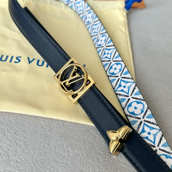 Josephine 20mm Reversible Belt Gold Buckle Black White Blue Leather