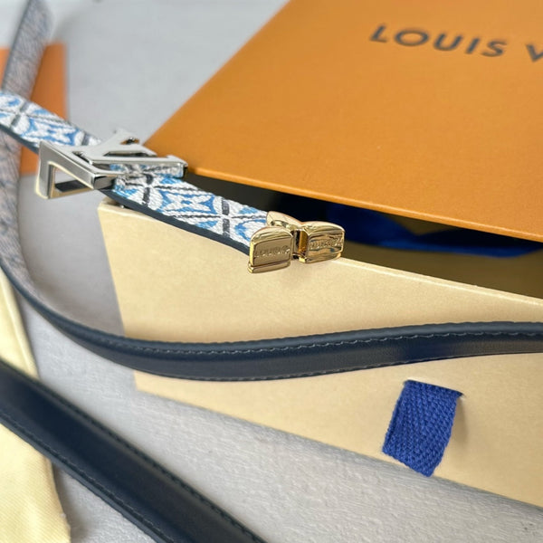 Pretty LV 20mm Reversible Belt Silver Buckle Black White Blue Leather