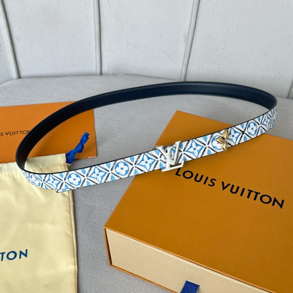 Pretty LV 20mm Reversible Belt Silver Buckle Black White Blue Leather