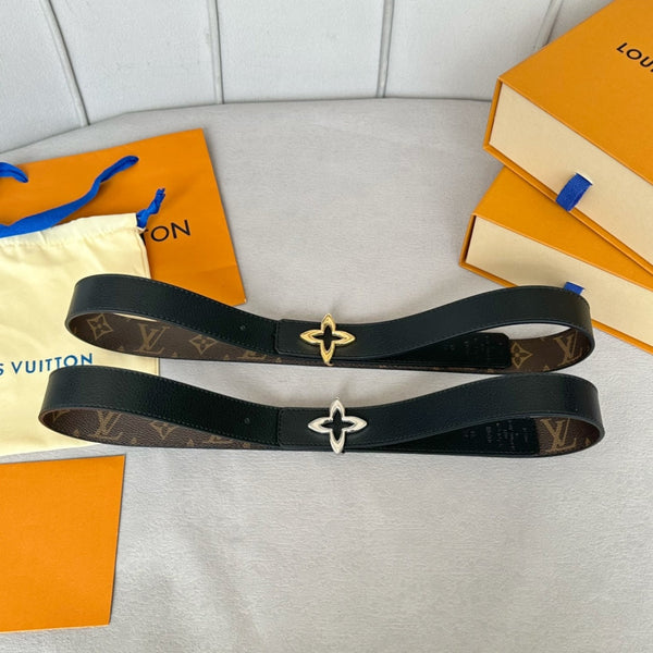 LV Flowergram 30mm Reversible Belt Gold Buckle Black Brown Leather