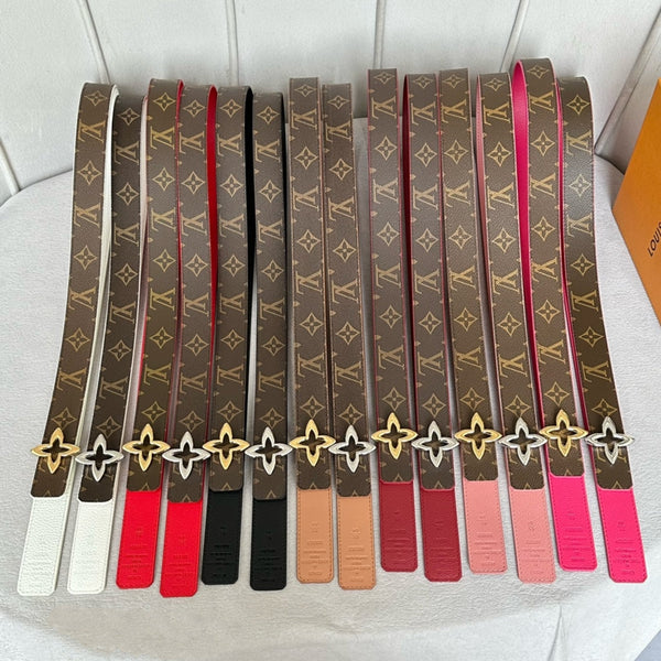 LV Flowergram 30mm Reversible Belt Silver Buckle Hot Pink Brown Leather