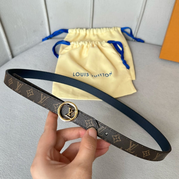 Cintura reversibile LV Circle 20mm con fibbia dorata, pelle marrone blu navy