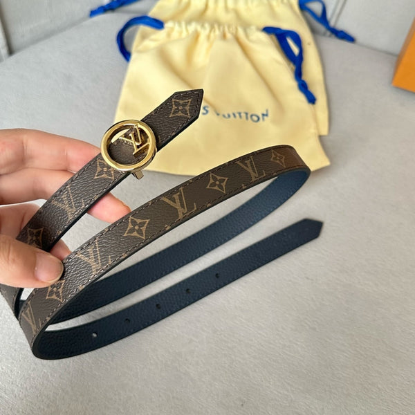 Cintura reversibile LV Circle 20mm con fibbia dorata, pelle marrone blu navy
